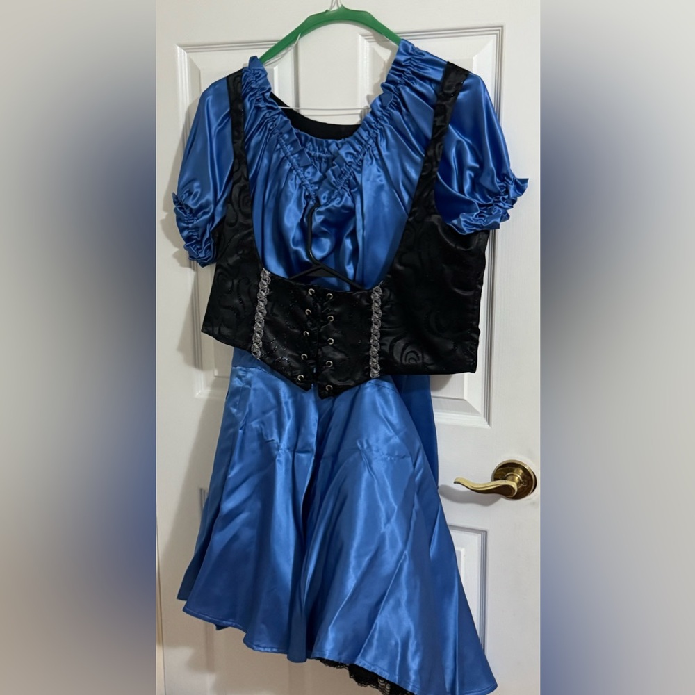 Blue and Black Satin Barmaid Costume